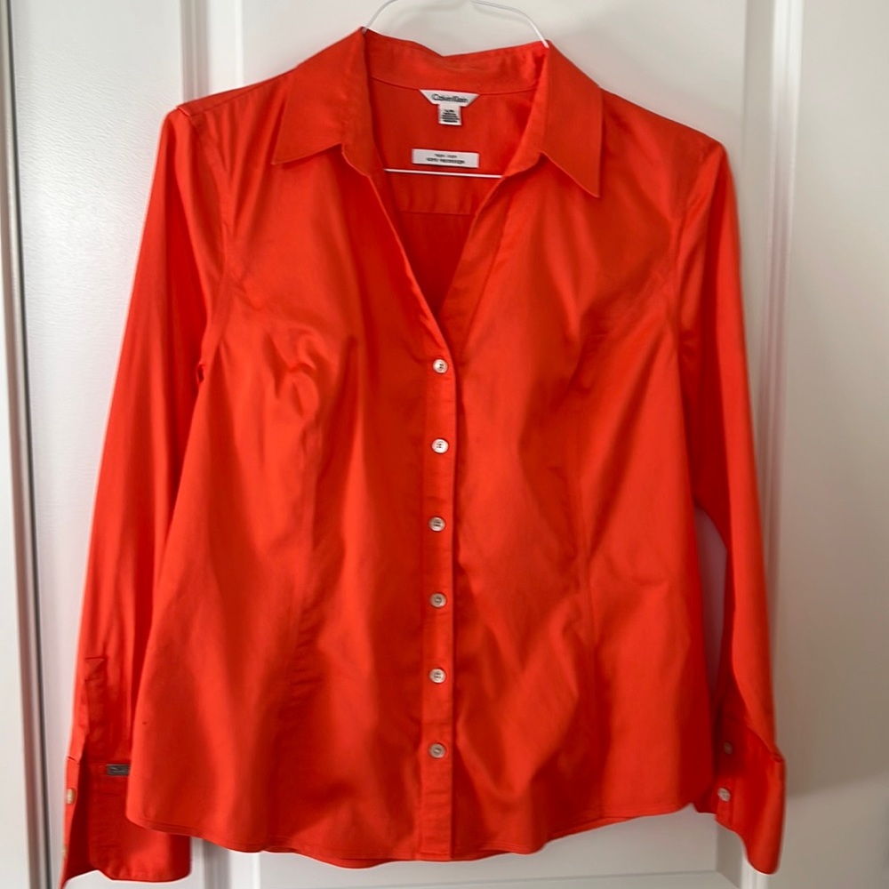 Ladies Calvin Klein no iron stretch cotton blouse (L) orange color